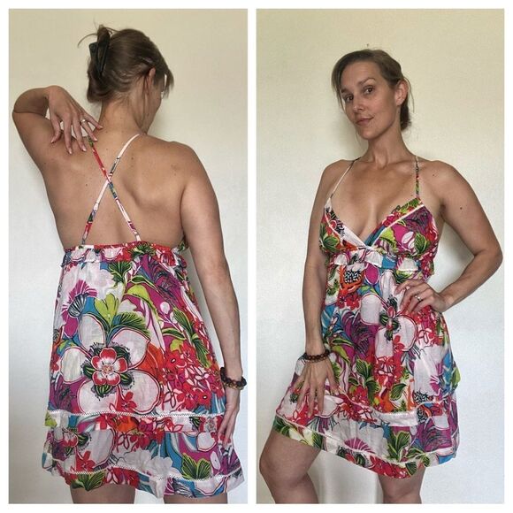 Anthropologie Dress NEW Vibrant Floral Boho Festival Stretch XS Vacation - Picture 1 of 11